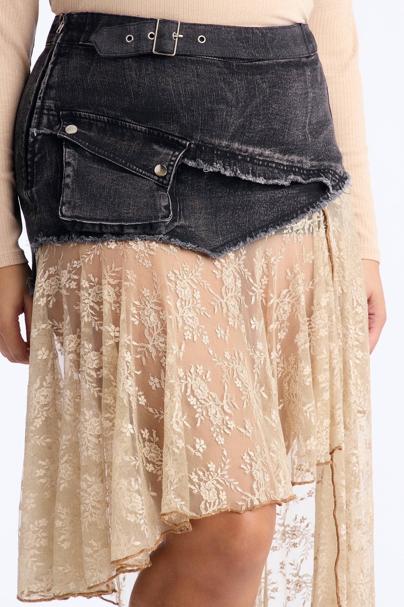 Grunge Mood Asymmetrical Mini Skirt - Black/combo