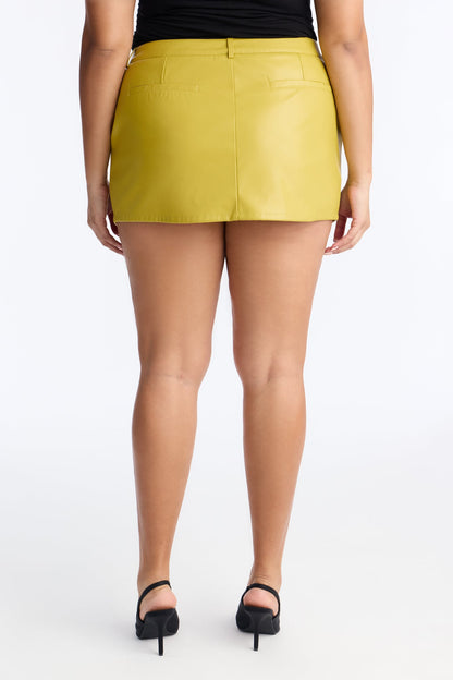 Nyx Faux Leather Micro Mini Skort - Chartreuse