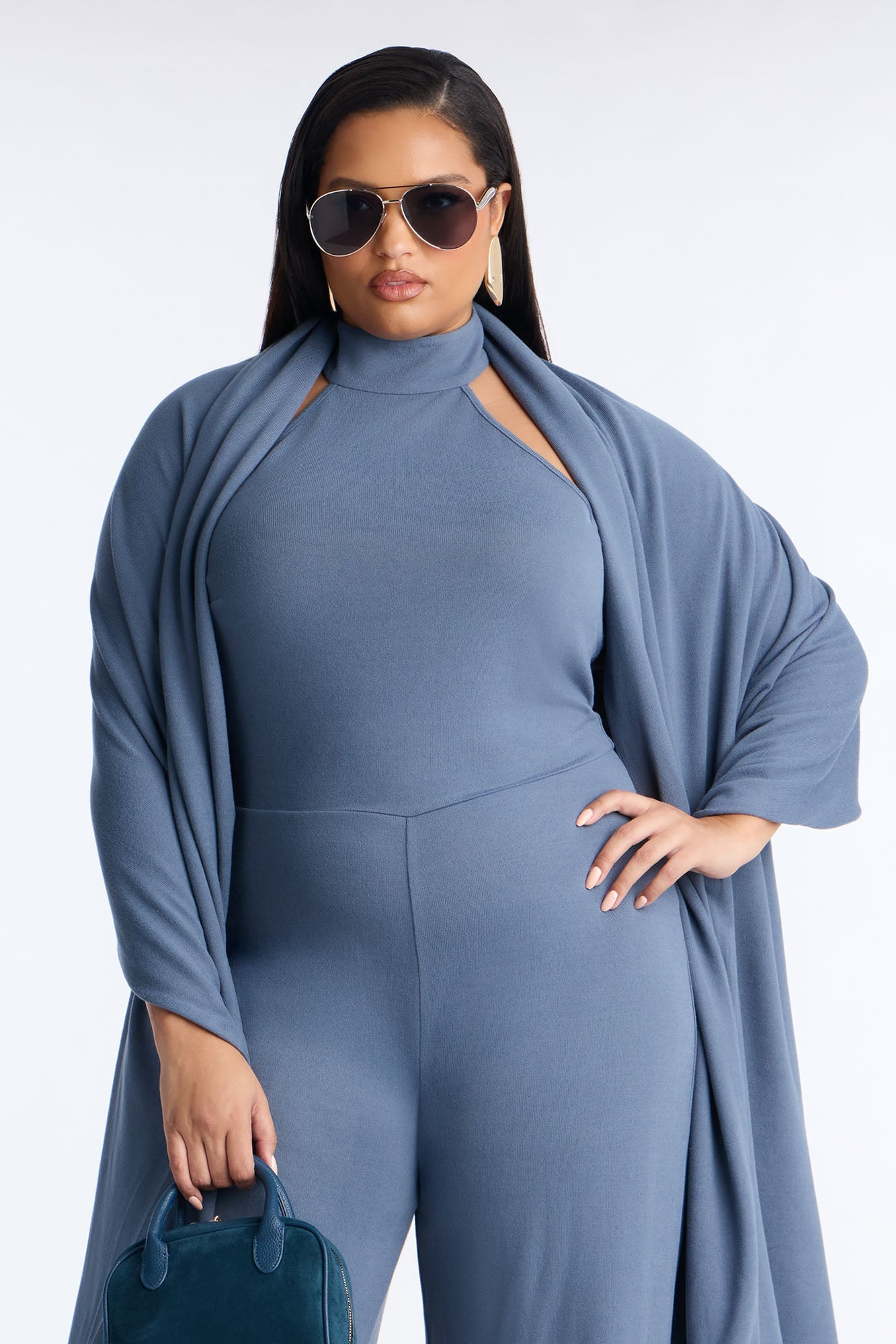 Breanna 2 Piece Wide Leg Jumpsuit And Wrap Set - Charcoal