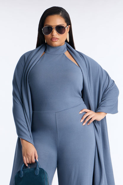 Breanna 2 Piece Wide Leg Jumpsuit And Wrap Set - Charcoal