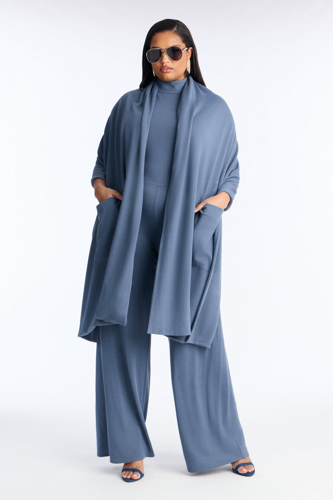 Breanna 2 Piece Wide Leg Jumpsuit And Wrap Set - Charcoal