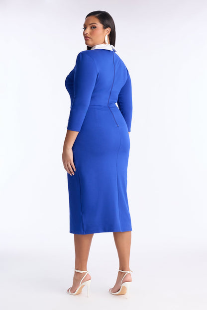All Business 3/4 Sleeve Ponte Midi Dress - Royal