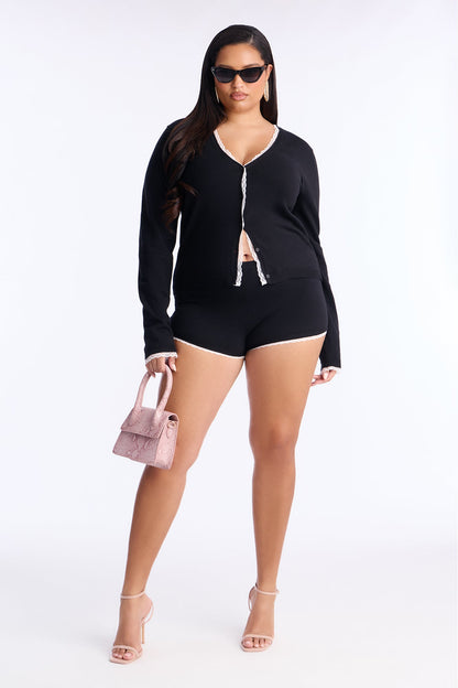 Lola Laced Sweater Short Set - Black