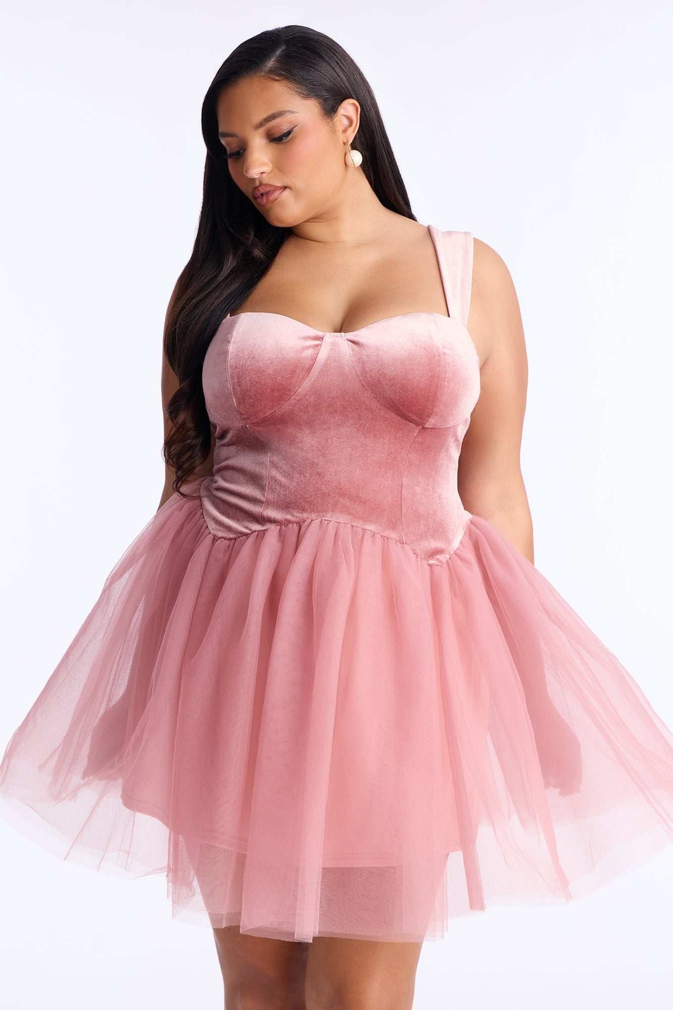 Constanza Velvet Tulle Mini Dress - Mauve