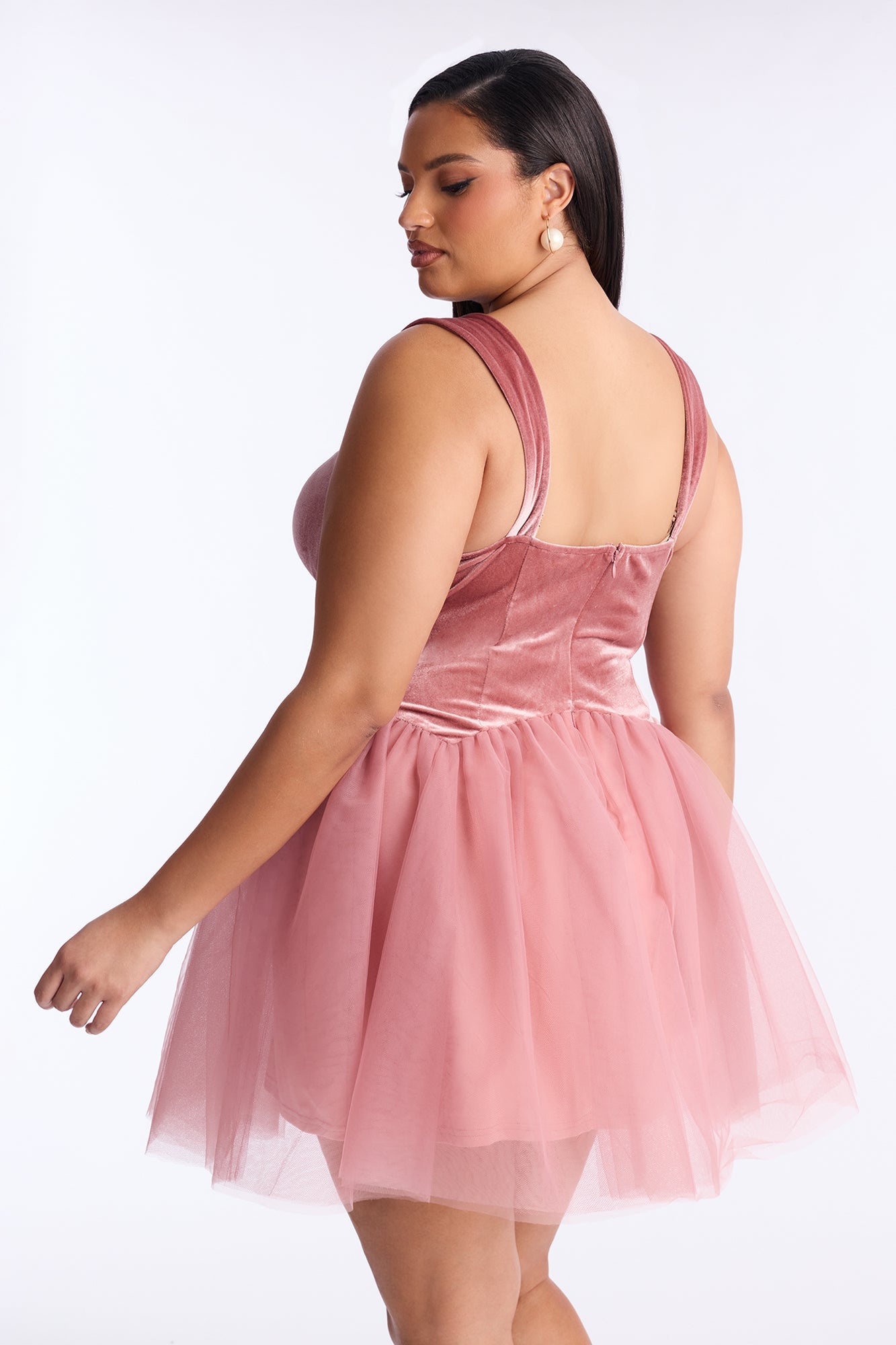 Constanza Velvet Tulle Mini Dress - Mauve