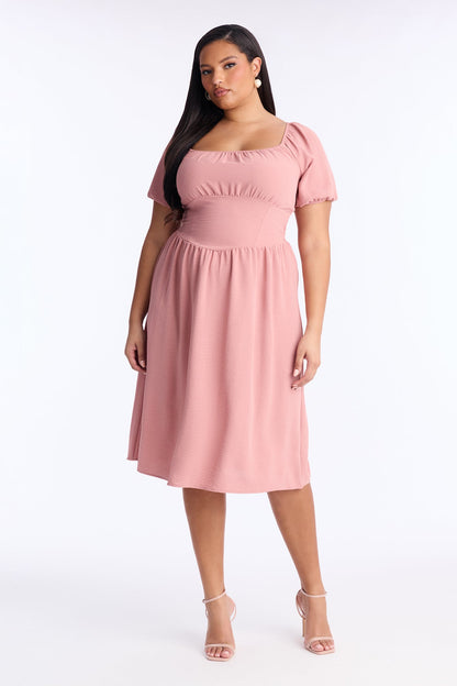 Raya Short Sleeve Bow Midi Dress - Mauve