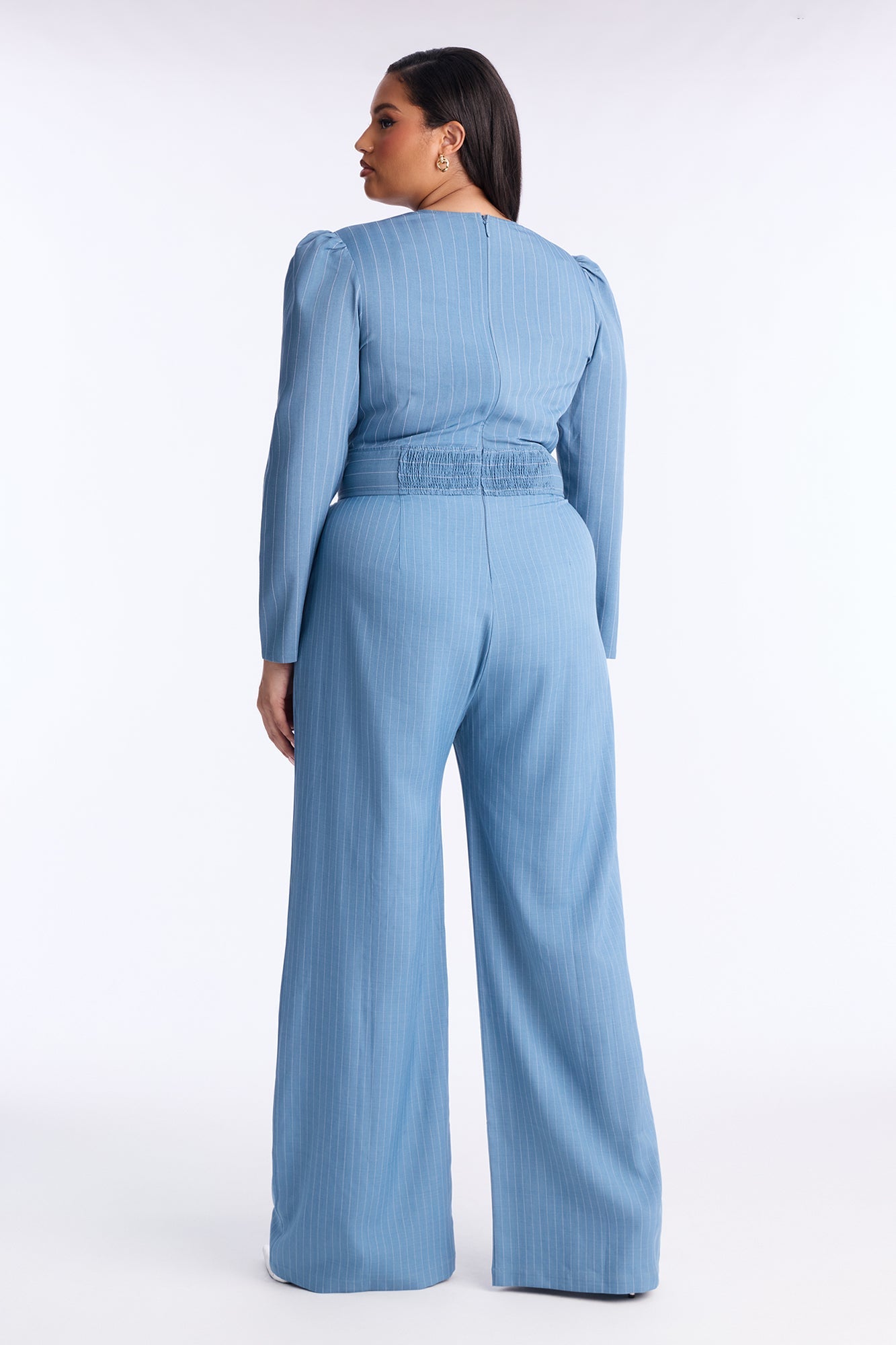 Out To Lunch Pinstripe Wide Leg Jumpsuit - Blue