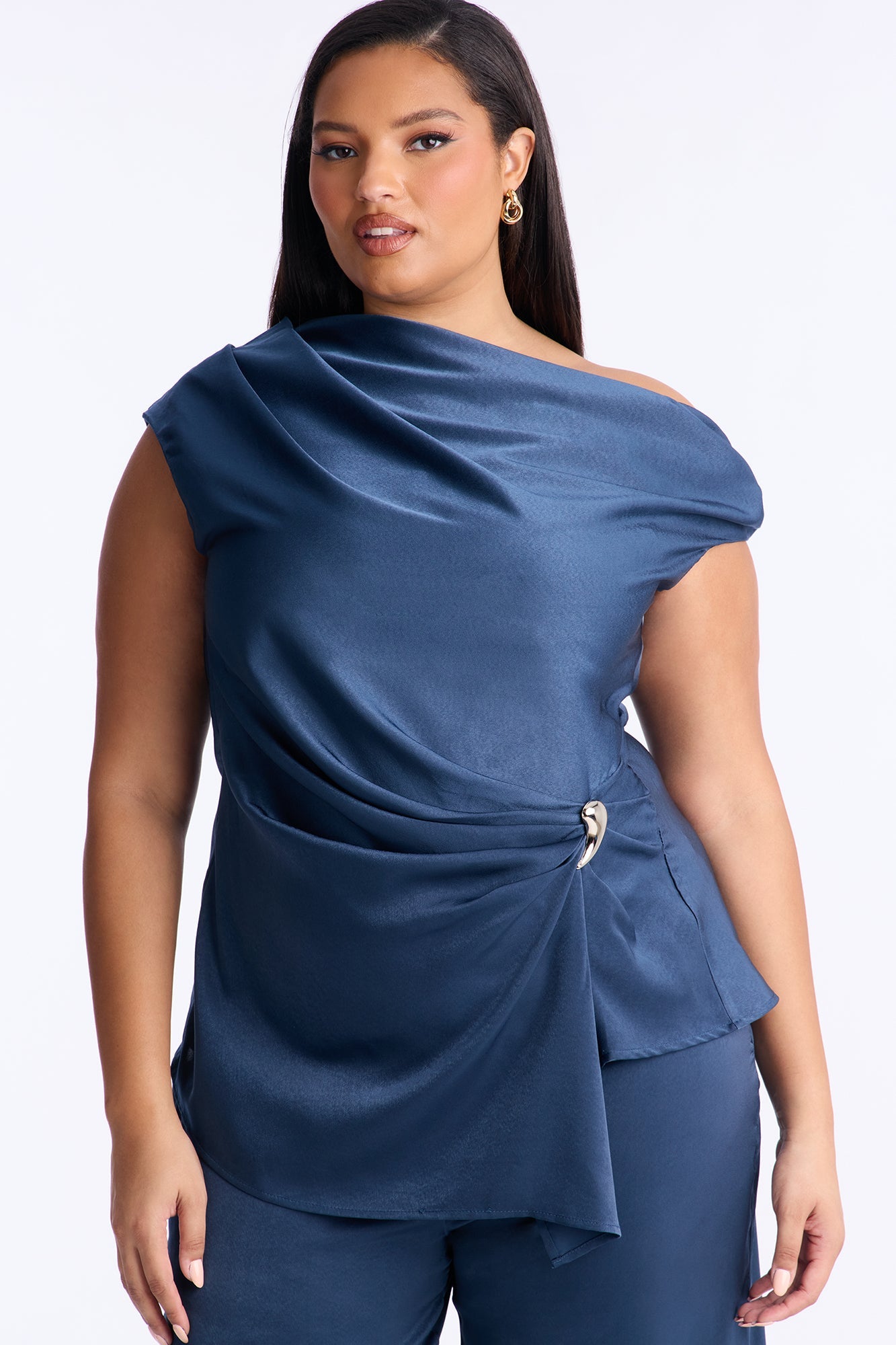 Scarlett Satin Off Shoulder Pant Set - Blue