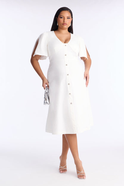 Aliza Denim Midi Dress - White