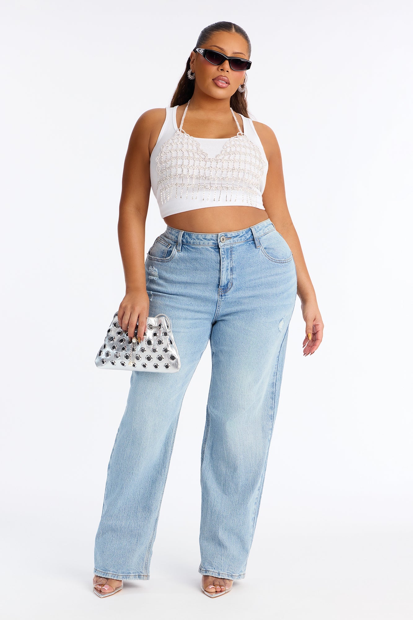 Forever Shining Rhinestone Festival Bra Top - Silver