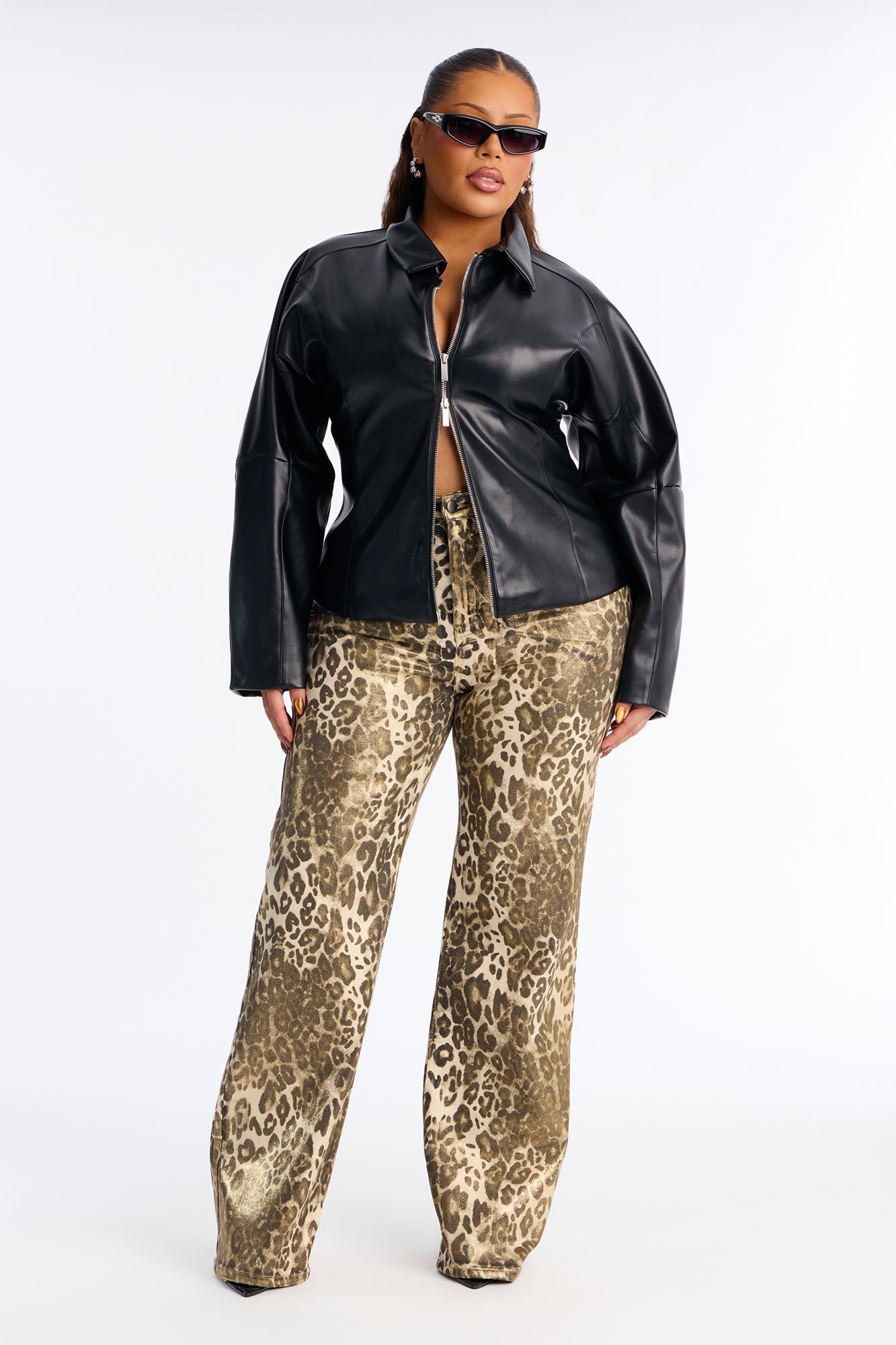 Fierce Passion Leopard Foil Straight Leg Jeans - Gold/combo