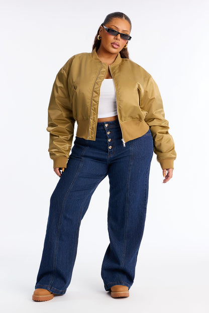 Daily Dose Ruched Bomber Jacket - Gold