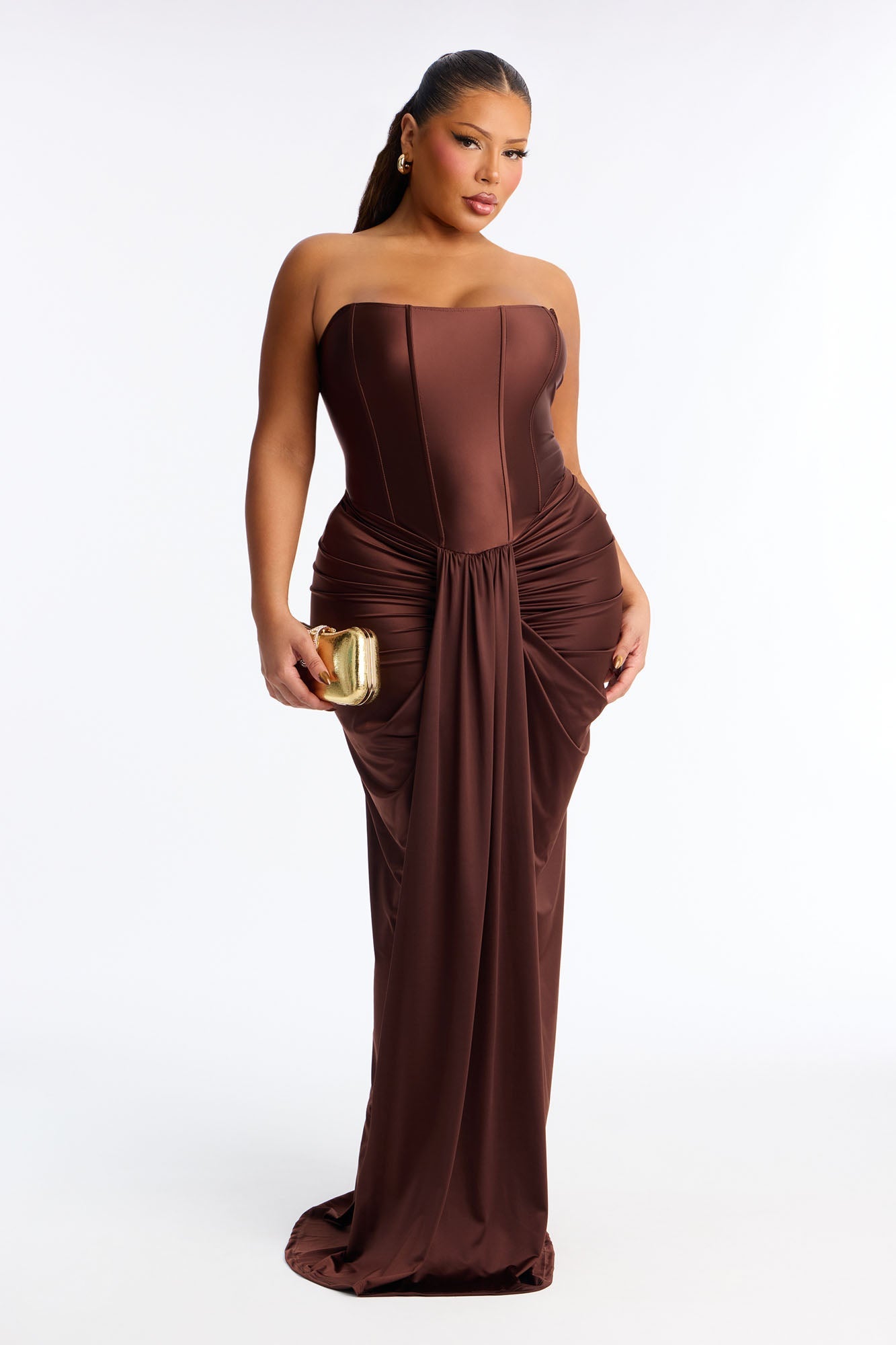 Warm Horizon Satin Maxi Gown - Brown