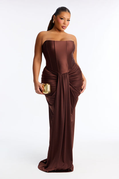 Warm Horizon Satin Maxi Gown - Brown