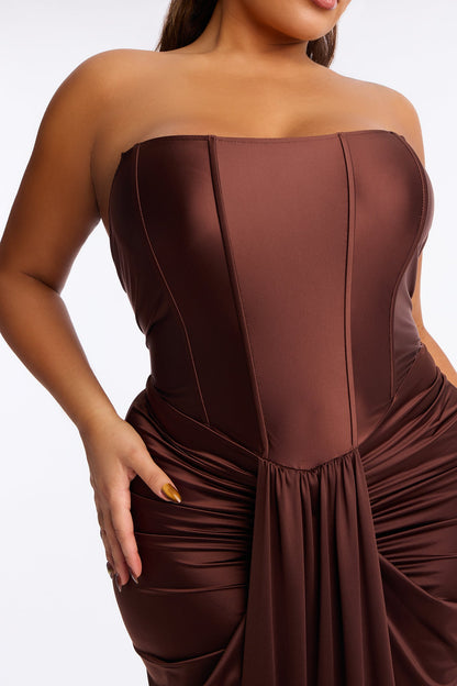 Warm Horizon Satin Maxi Gown - Brown