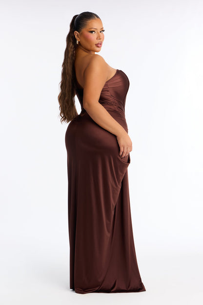 Warm Horizon Satin Maxi Gown - Brown
