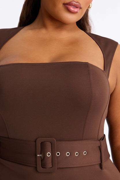 Heather Belted Mermaid Midi Dress - Chocolate