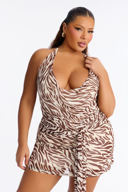 Zaza Zebra Mesh Micro Mini Dress - Ivory/combo