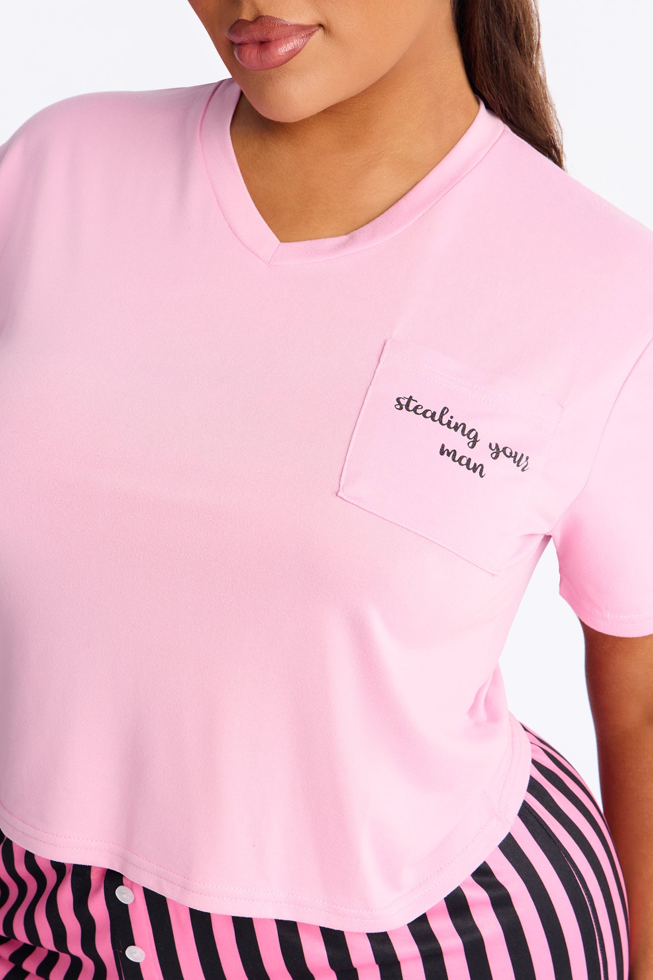 Stealing Your Man Short Sleeve PJ Boxer Short Set - Black/Pink