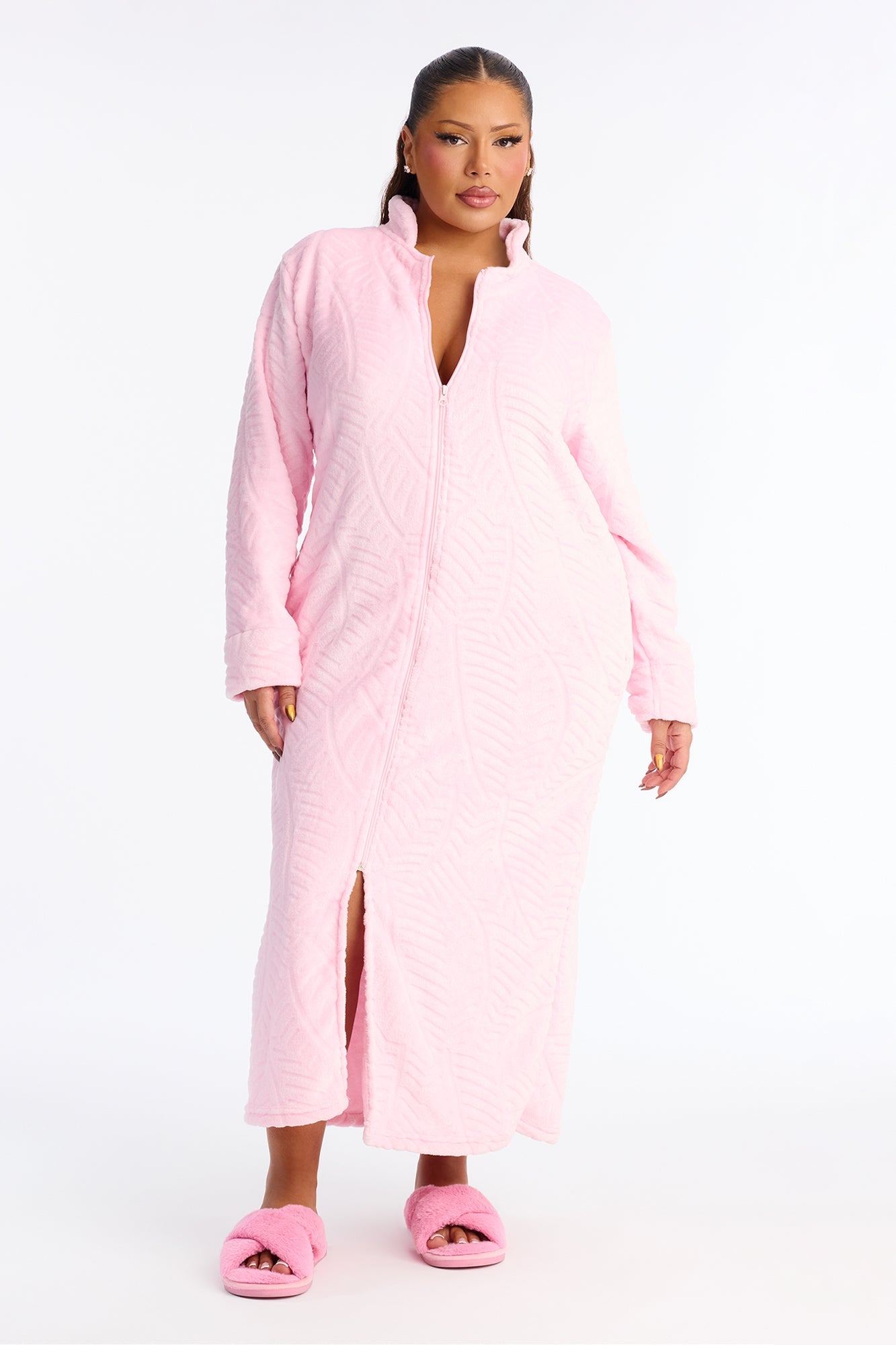 Sleepy Mood Fleece Zip Front Robe - Pink
