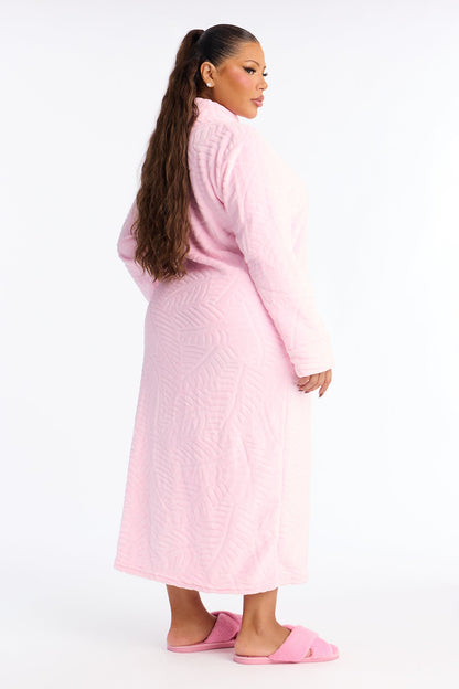 Sleepy Mood Fleece Zip Front Robe - Pink