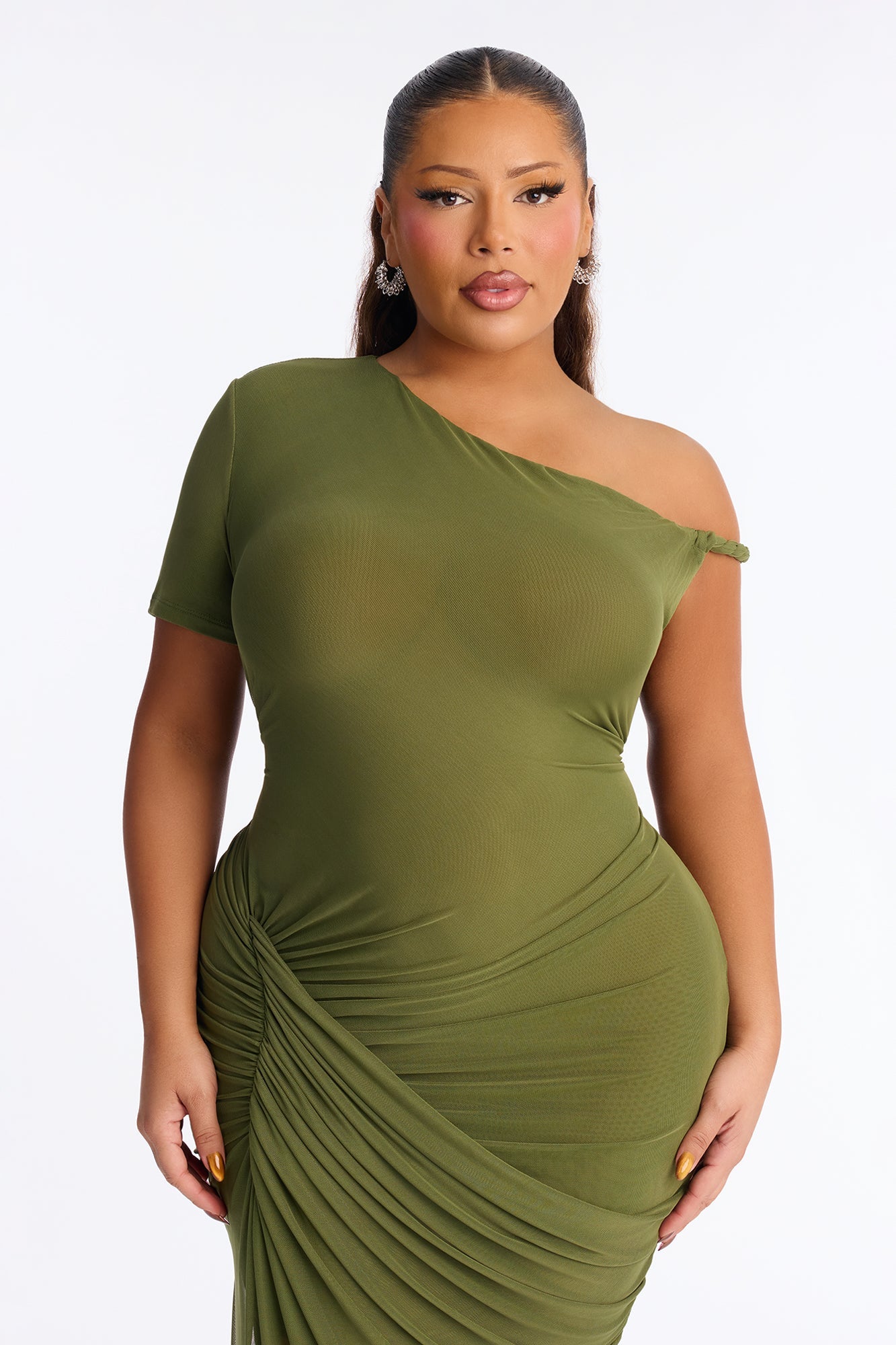 Skylar Asymmetrical Mesh Maxi Dress - Olive