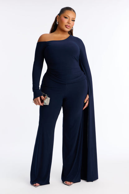 Giselle Off Shoulder Wide Leg Jumpsuit - Navy
