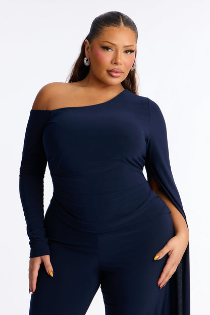 Giselle Off Shoulder Wide Leg Jumpsuit - Navy