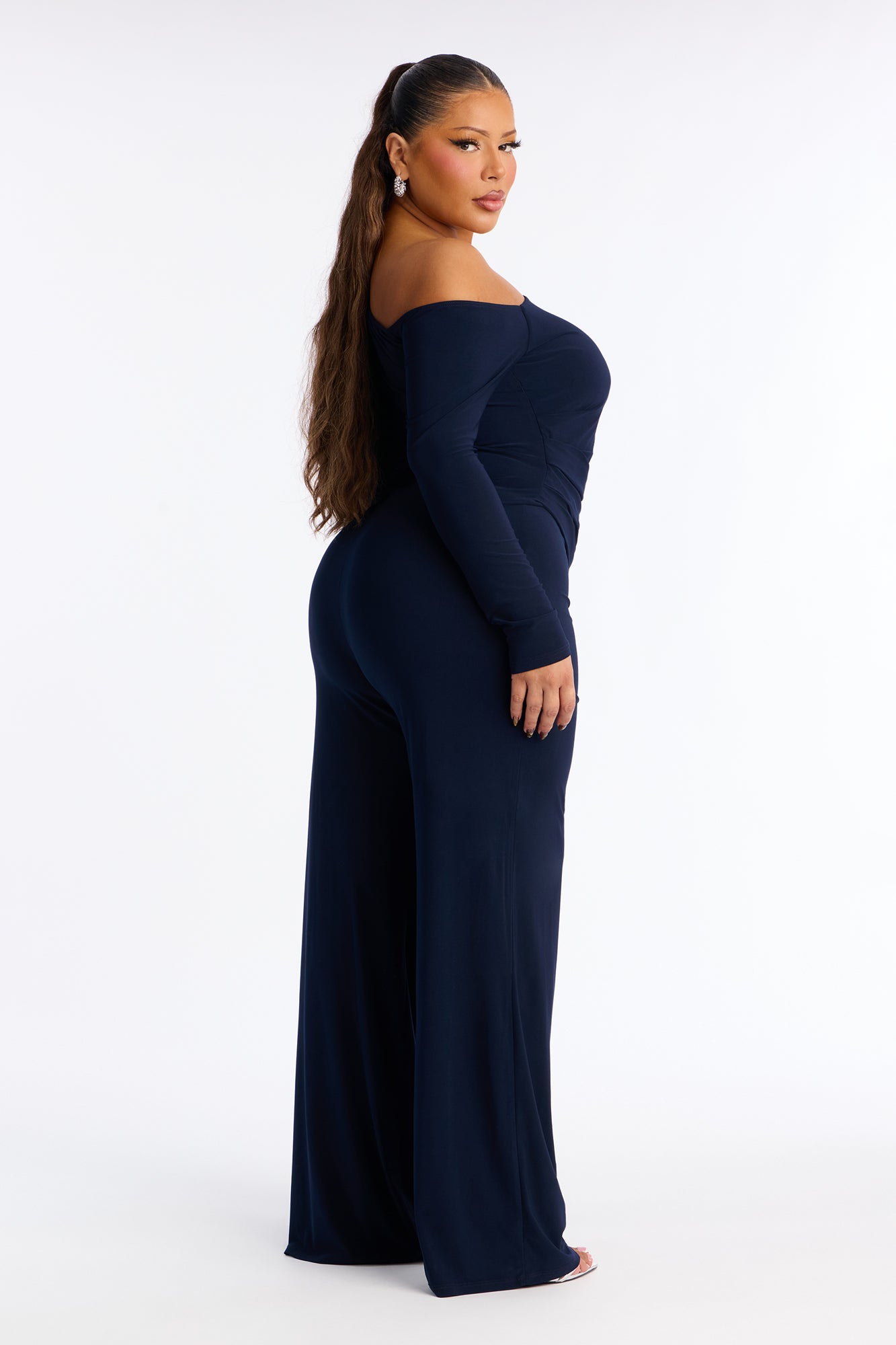 Giselle Off Shoulder Wide Leg Jumpsuit - Navy