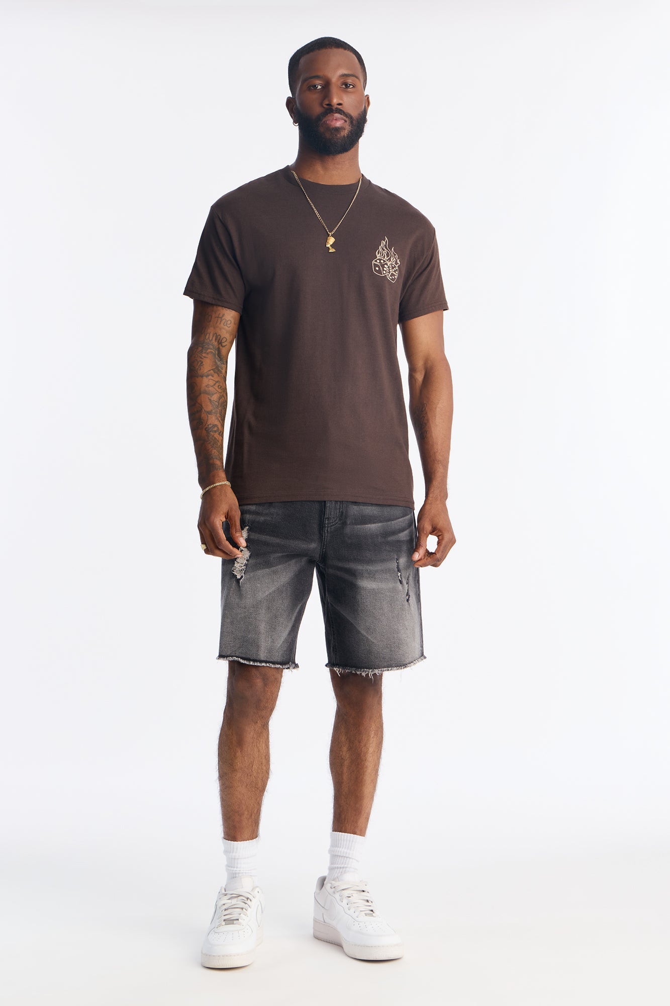 First Roll Embroidery Short Sleeve Tee - Chocolate