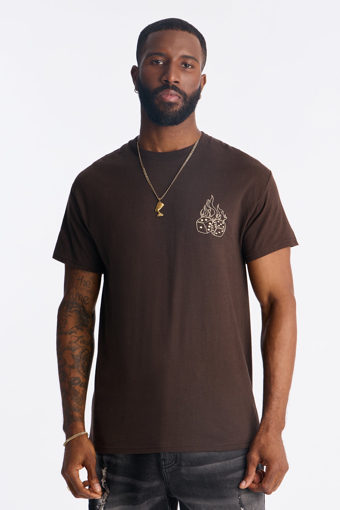 First Roll Embroidery Short Sleeve Tee - Chocolate