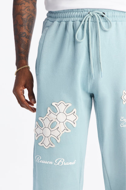 Rebellion Cross Applique Jogger - Light Blue