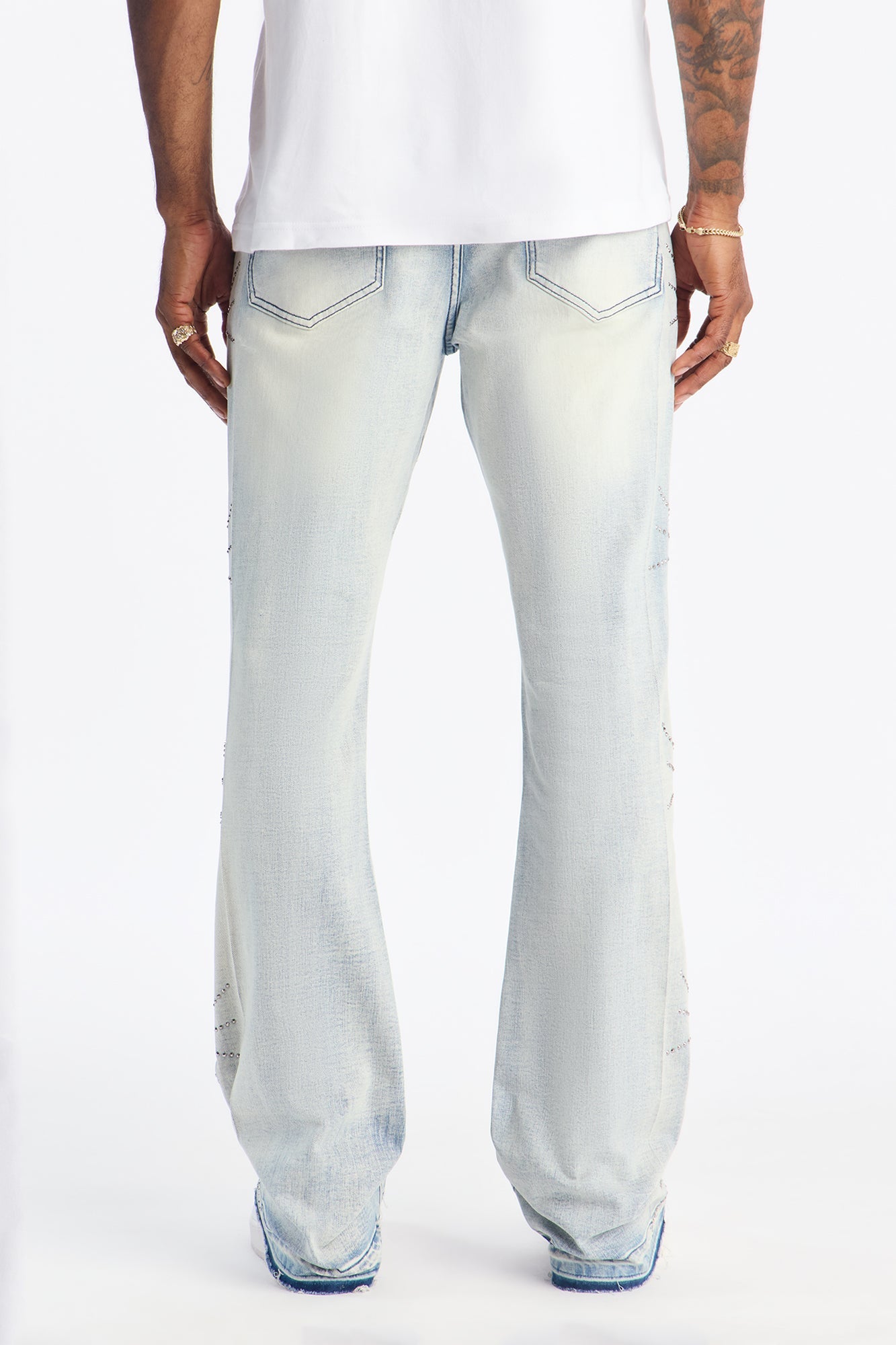 Stacked Skinny Flare Starburst Shine Jeweled Jean - Light Wash