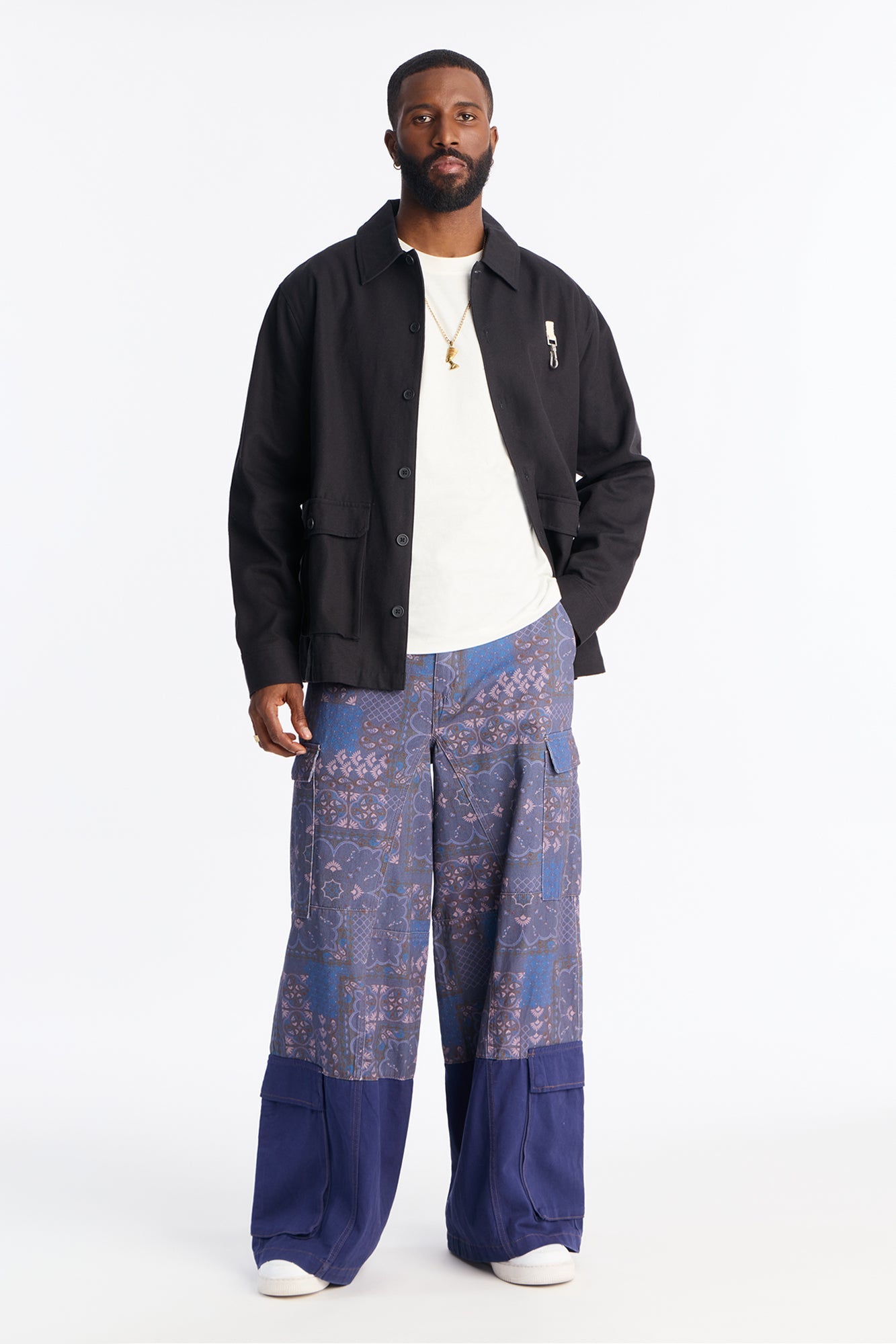 Wide Leg Mixed Worlds Paisley Pant - Navy