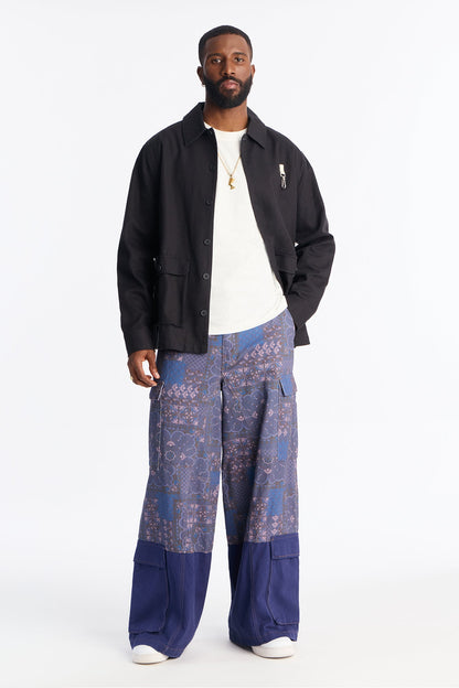 Wide Leg Mixed Worlds Paisley Pant - Navy