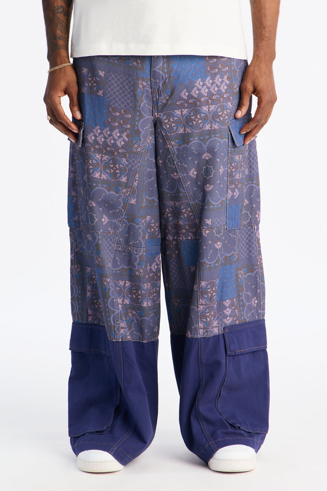 Wide Leg Mixed Worlds Paisley Pant - Navy