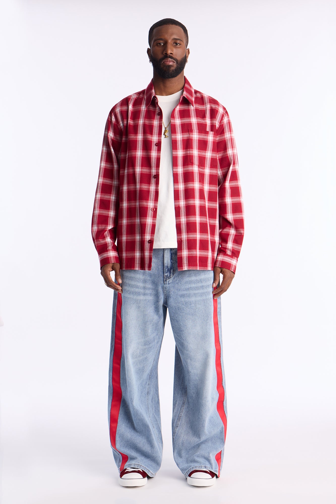 Baggy Wide Leg Tuxedo Stripe Jean - Light Blue Wash
