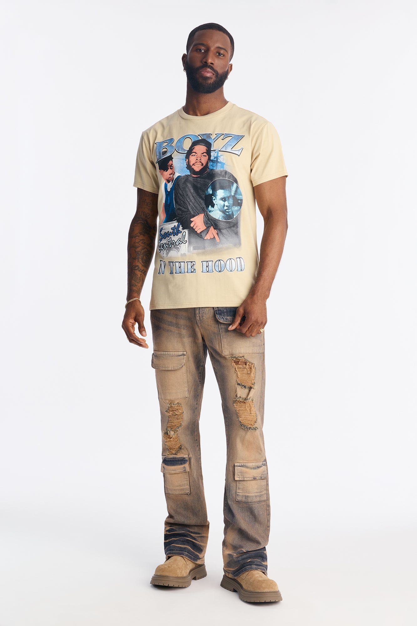 Boyz N The Hood Embroidered Short Sleeve Tee - Sand
