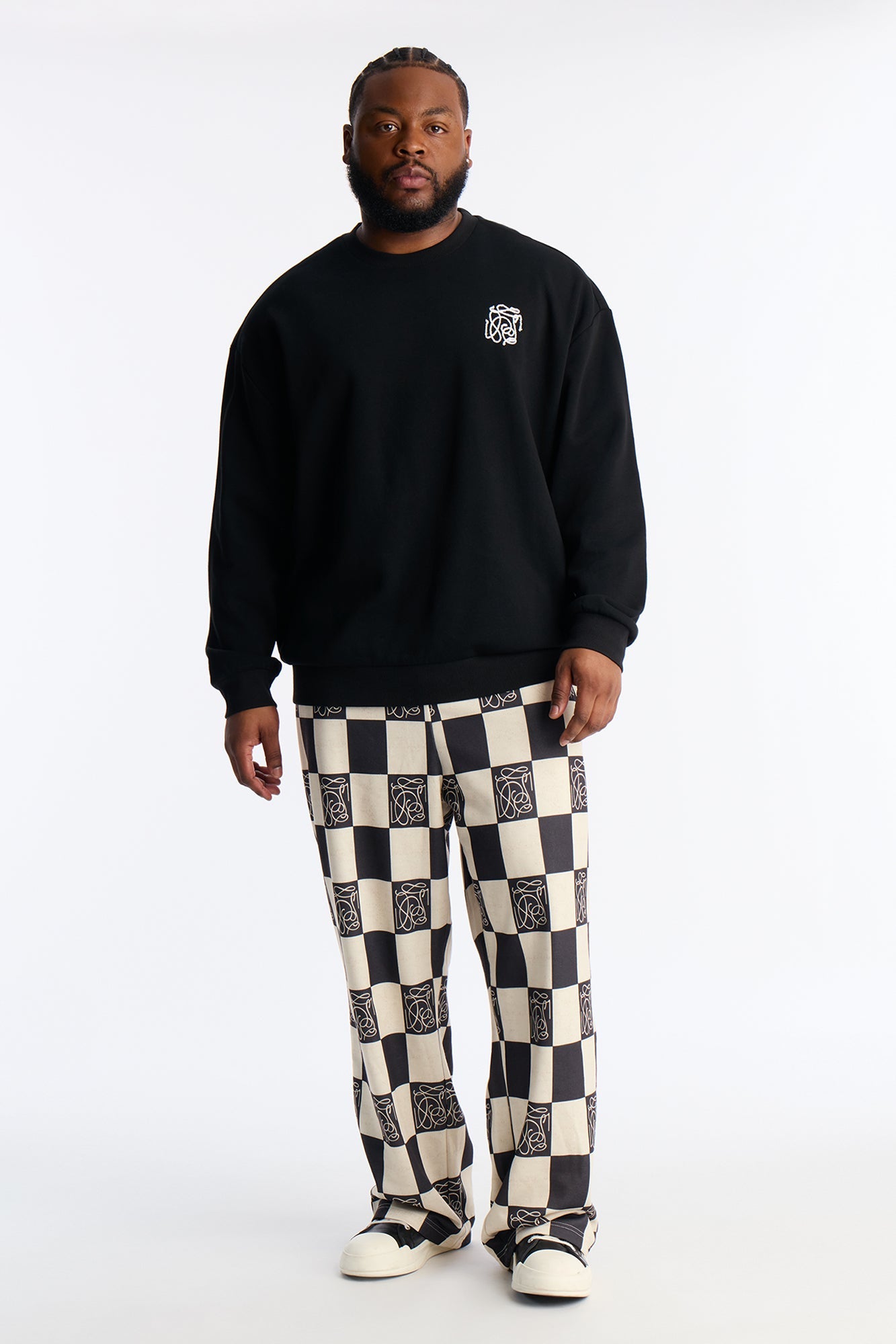 Checkered Crewneck Sweatshirt - Black