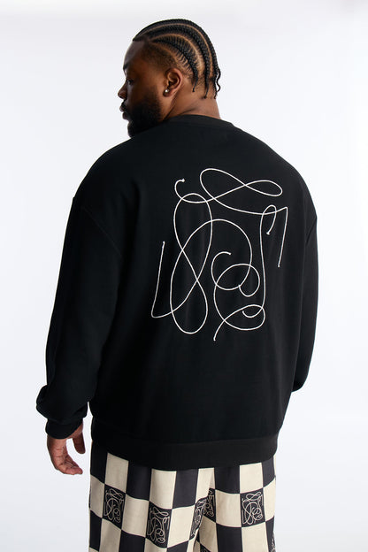 Checkered Crewneck Sweatshirt - Black