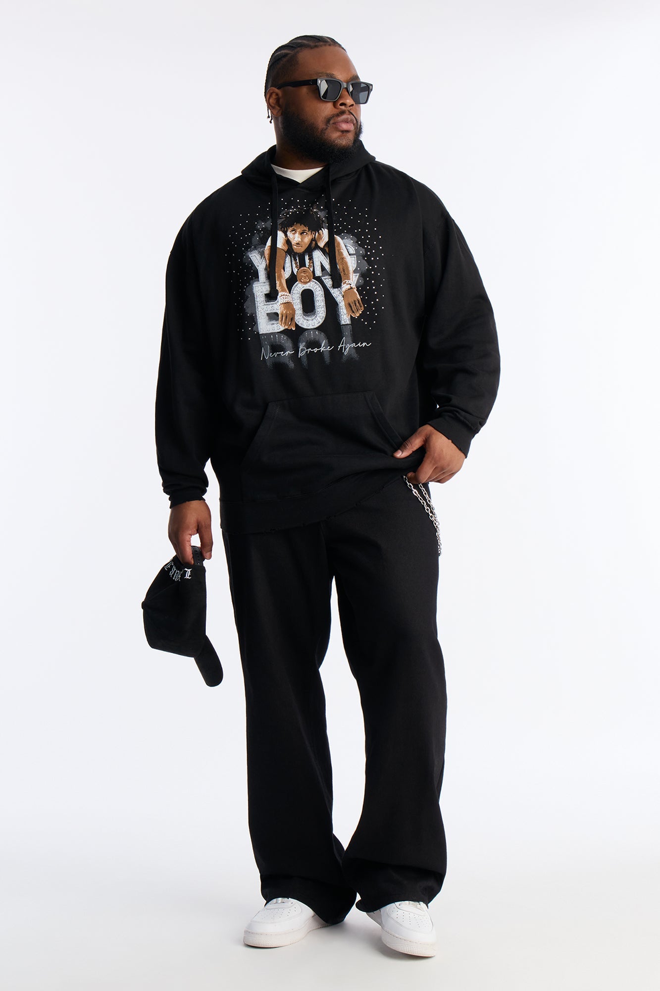 YoungBoy NBA Rhinestone Hoodie - Black