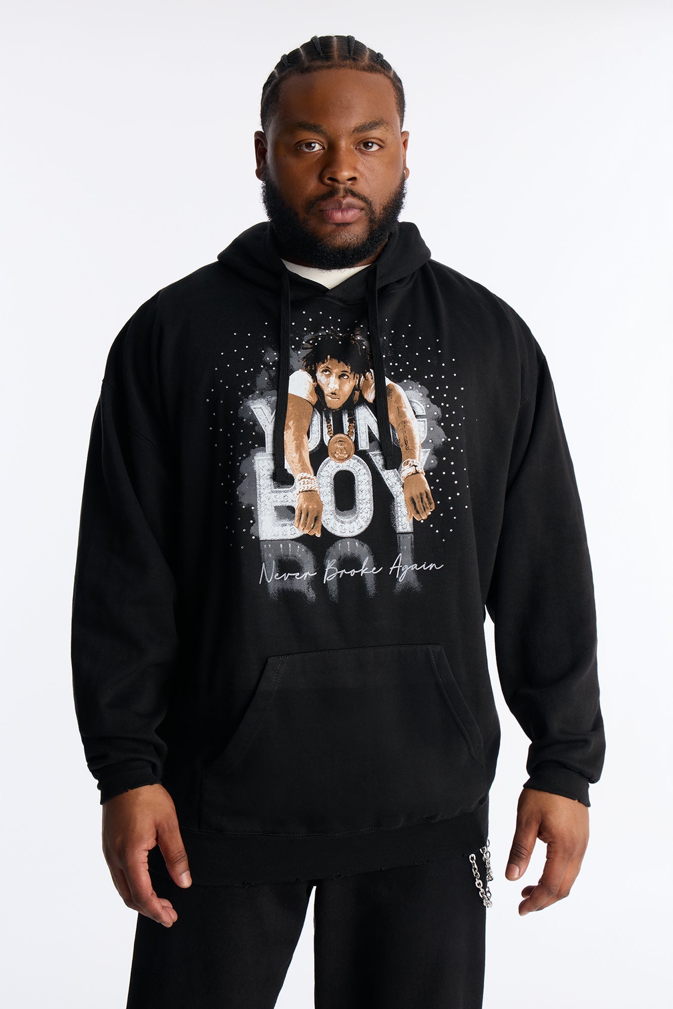 YoungBoy NBA Rhinestone Hoodie - Black