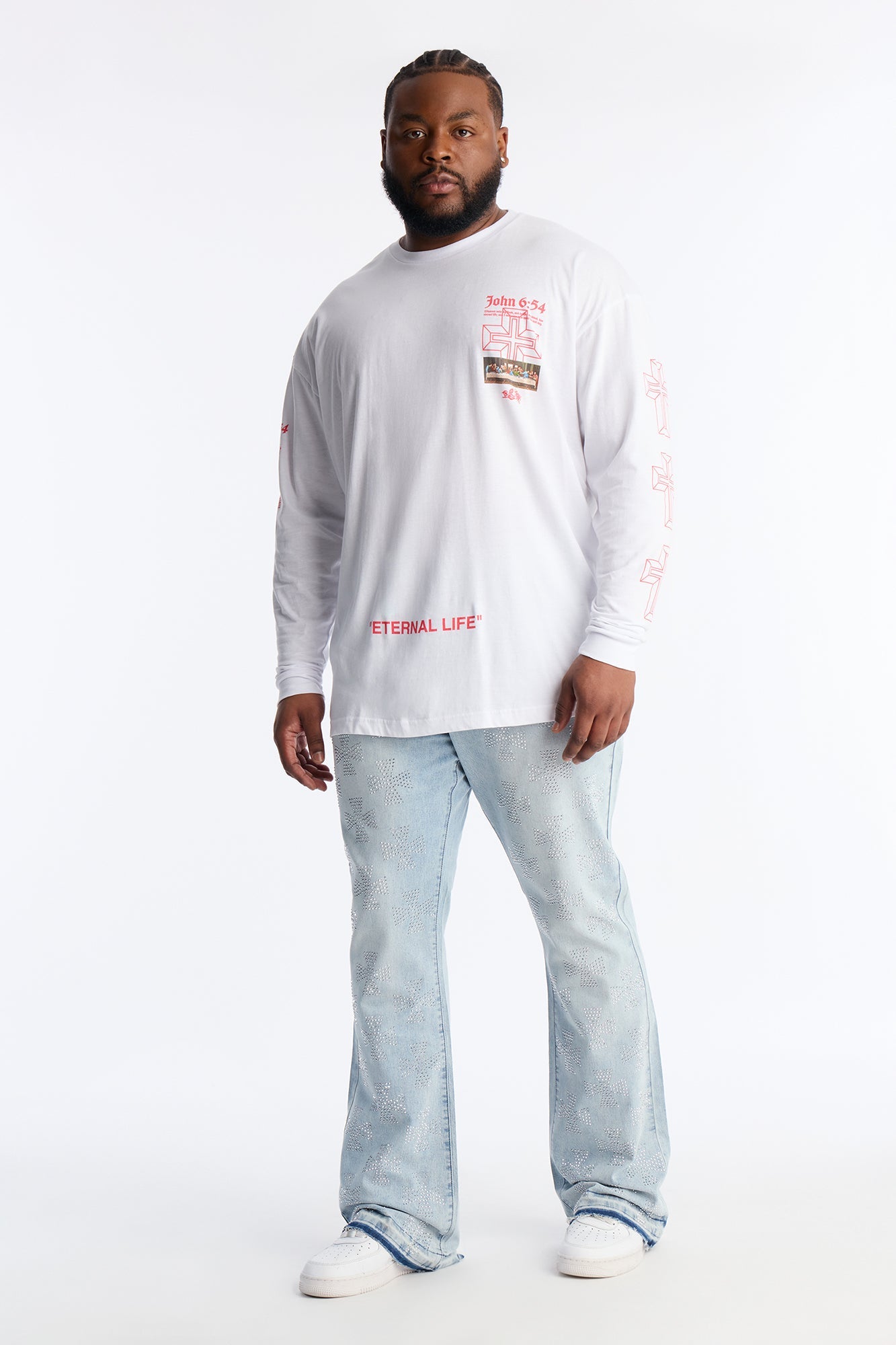 John 6:54 Eternal Life Long Sleeve Tee - White