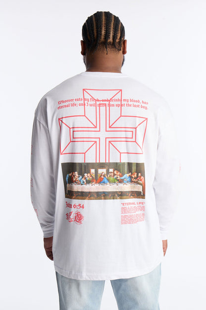 John 6:54 Eternal Life Long Sleeve Tee - White