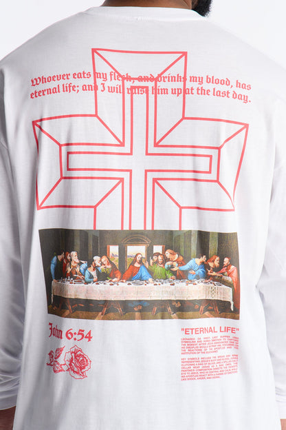 John 6:54 Eternal Life Long Sleeve Tee - White