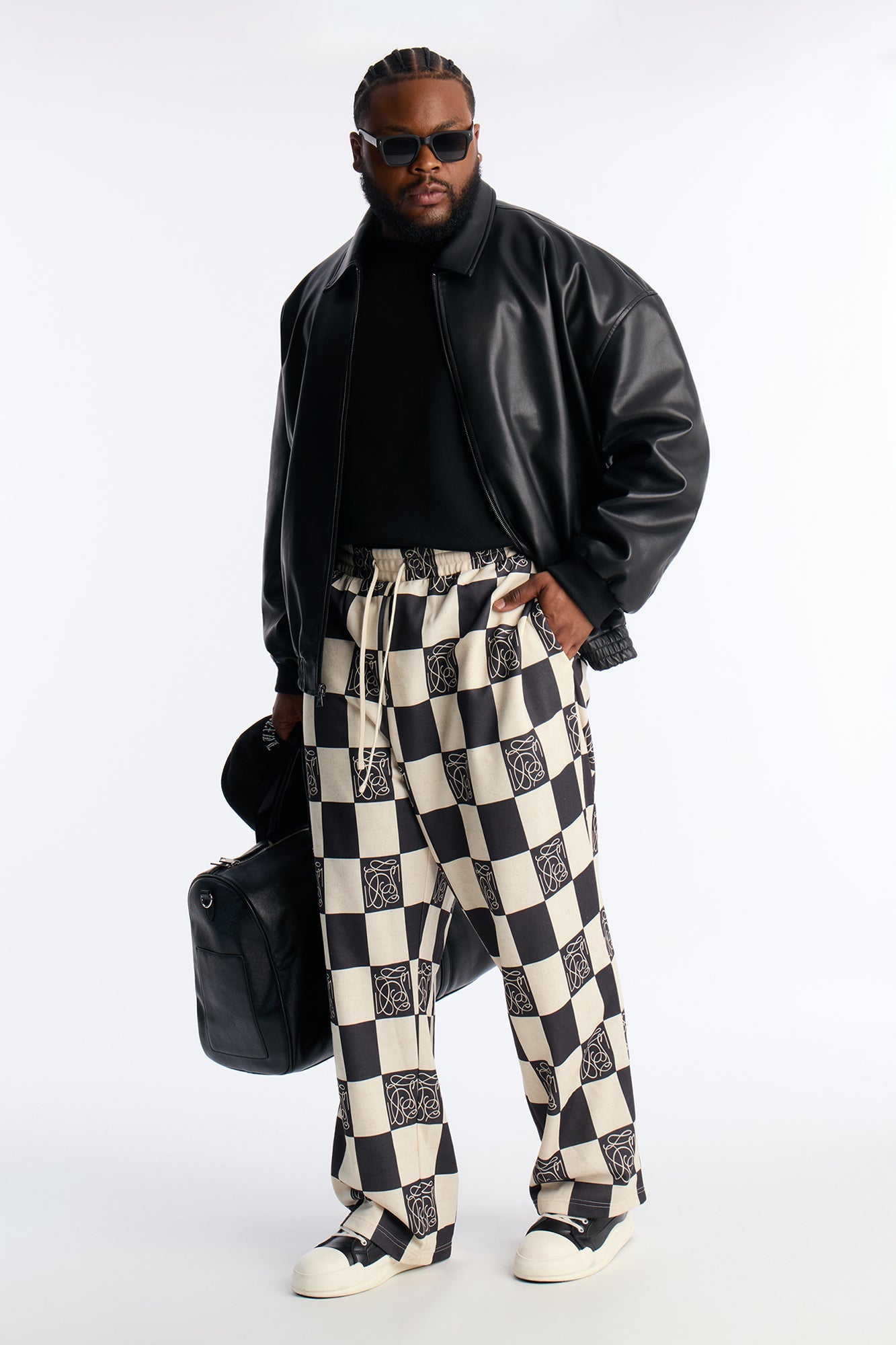 Checkered Straight Sweatpants - Black