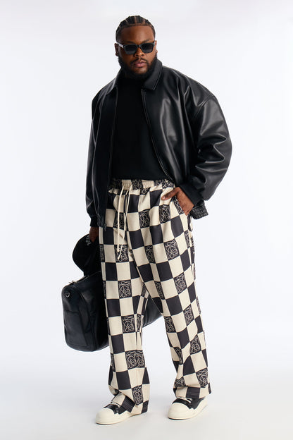 Checkered Straight Sweatpants - Black