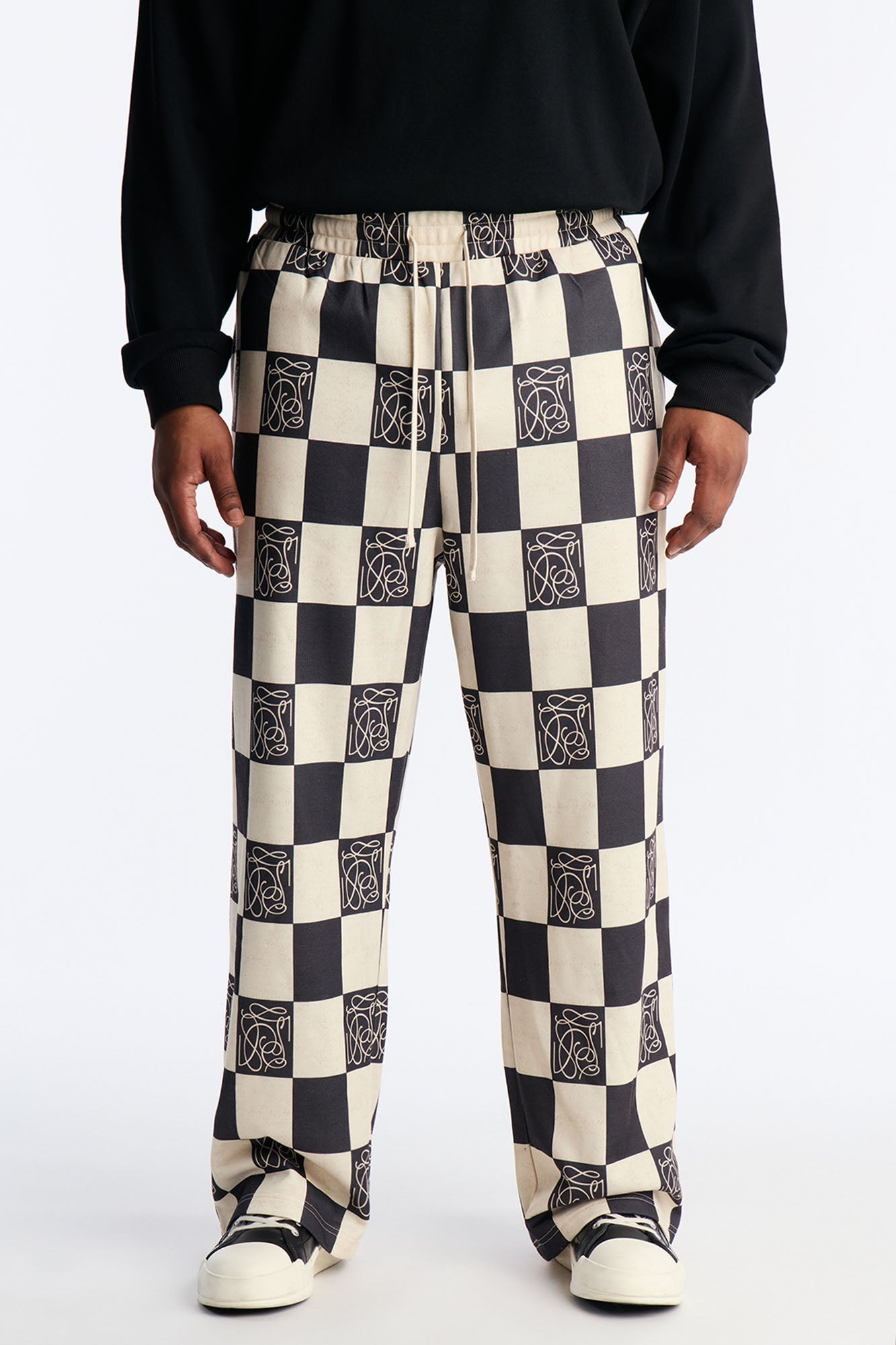 Checkered Straight Sweatpants - Black