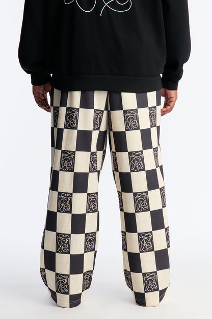 Checkered Straight Sweatpants - Black