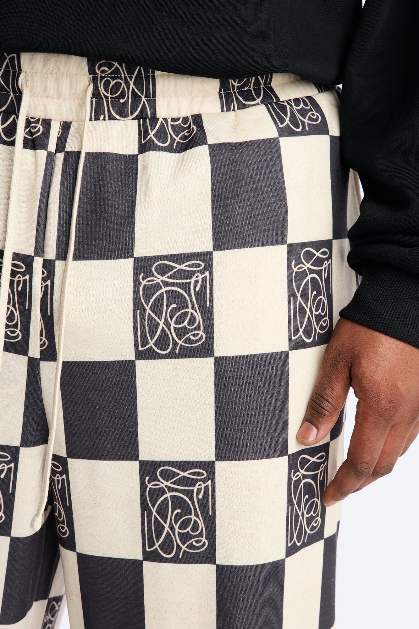 Checkered Straight Sweatpants - Black
